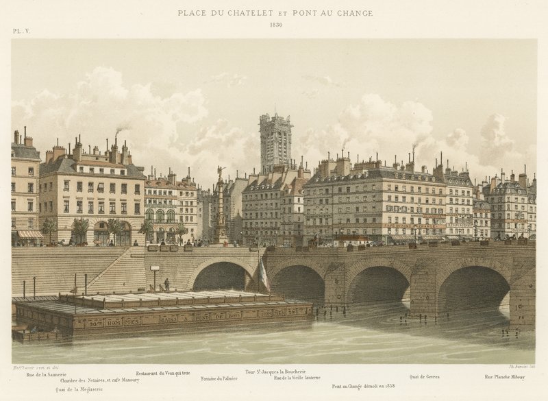 Place du Chatelet i Pont au Change, 1830 autorstwa French School
