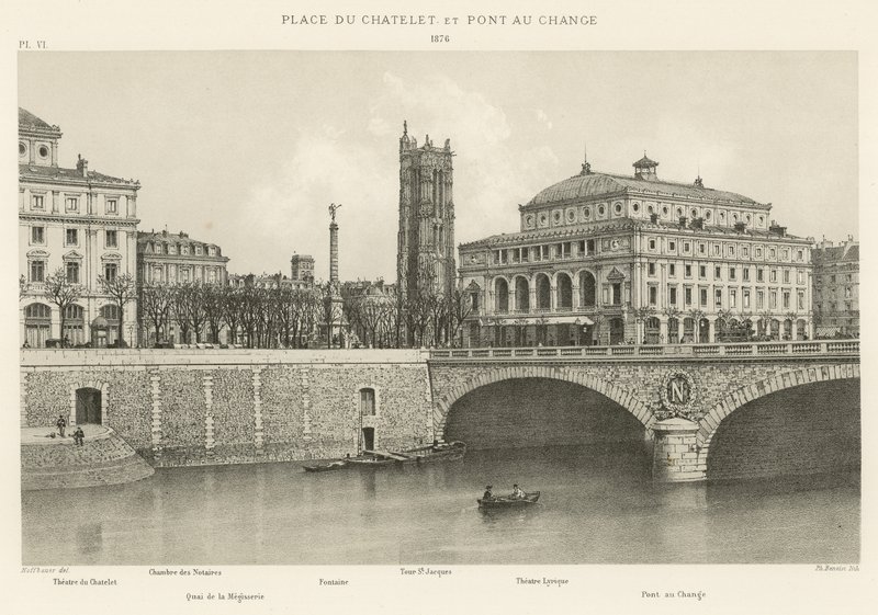 Place du Chatelet i Pont au Change, 1876 r. autorstwa French School