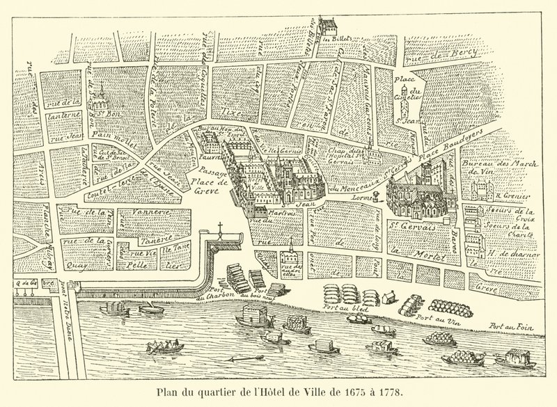 Plan dzielnicy Hotel de Ville z lat 1675-1778 autorstwa French School