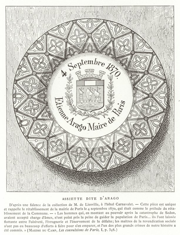 Tabliczka z imieniem Etienne Arago, burmistrza Paryża podczas wojny francusko-pruskiej, 1870 autorstwa French School