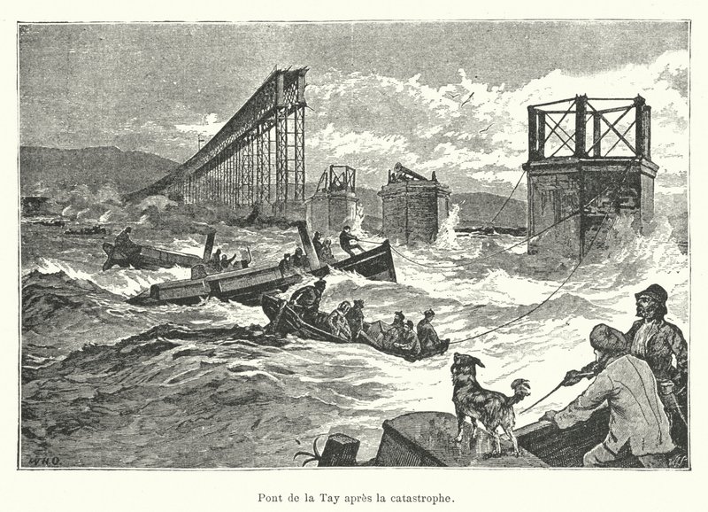 Tay Bridge po katastrofie (ryty) autorstwa French School