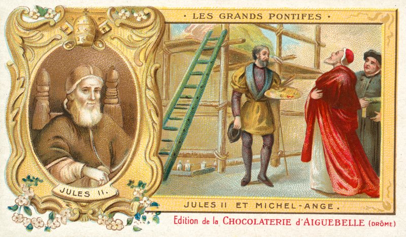 Papież Juliusz II z Michałem Aniołem autorstwa French School