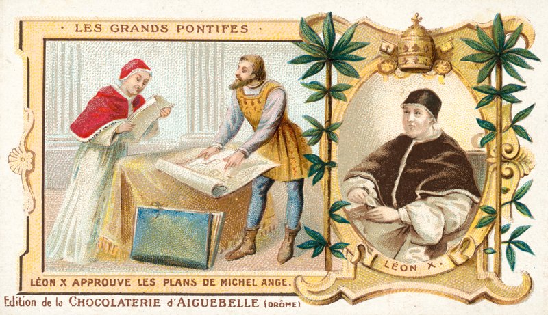 Papież Leon X zatwierdzający plany Michała Anioła autorstwa French School