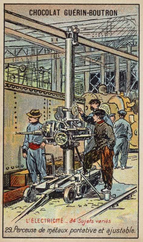 Przenośna i regulowana wiertarka do metalu (chromolitho) autorstwa French School