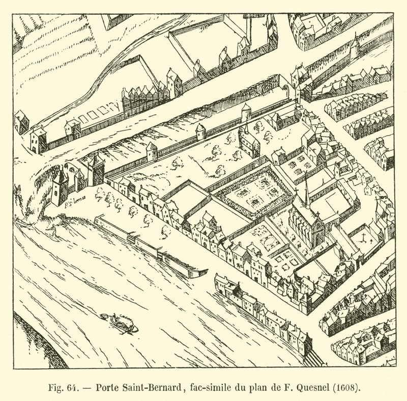 Porte Saint-Bernard, faksymile planu F. Quesnela, 1608 autorstwa French School