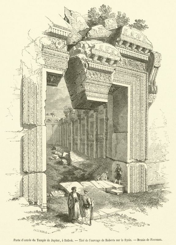 Brama wjazdowa do świątyni Jowisza w Baalbek (rycina) autorstwa French School