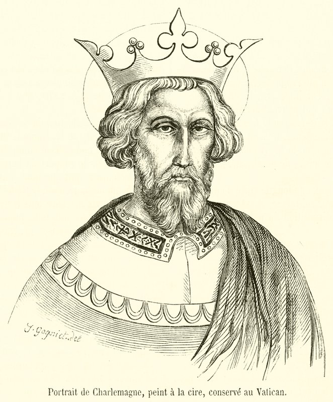 Portret Karola Wielkiego, malowany woskiem, przechowywany w Watykanie (grafika) autorstwa French School