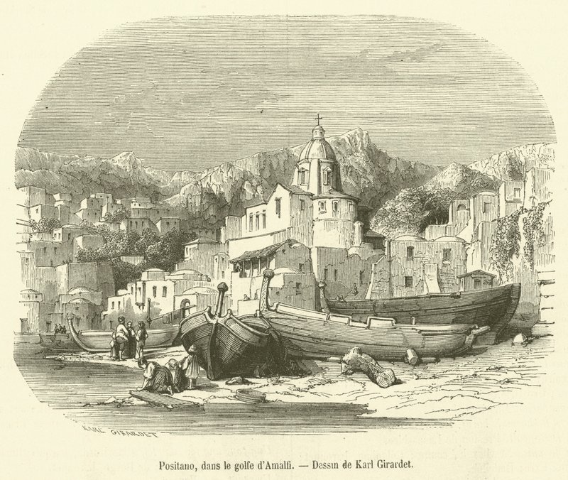 Positano, w Zatoce Amalfi (grafika) autorstwa French School