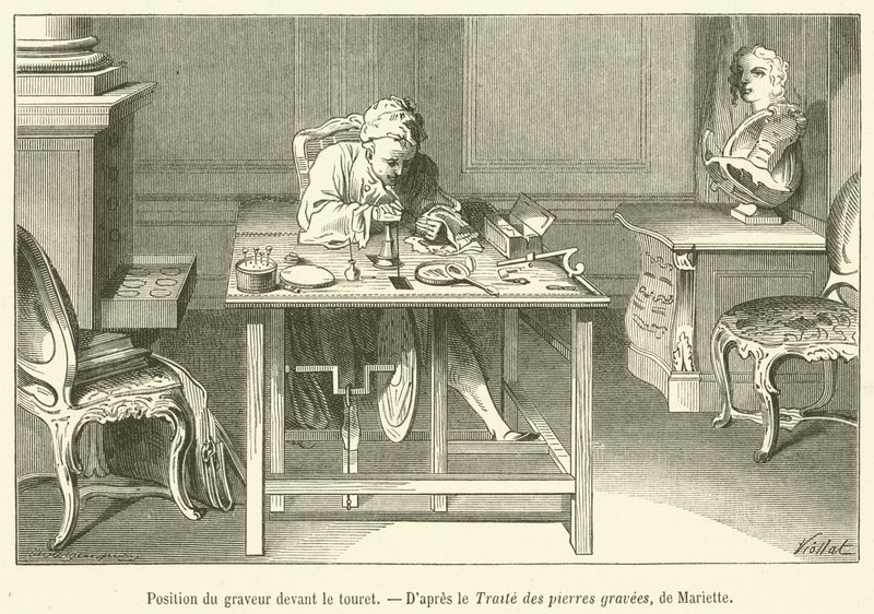 Pozycja grawera przed rolką (grawerowanie) autorstwa French School
