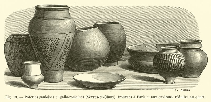 Ceramika galijska i galijsko-rzymska, Sevres-et-Cluny, znaleziona w Paryżu i okolicach, zredukowana do jednej czwartej autorstwa French School