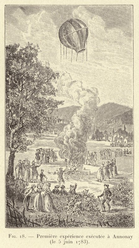 Pierwszy eksperyment przeprowadzony w Annonay (5 czerwca 1783) (rytowanie) autorstwa French School