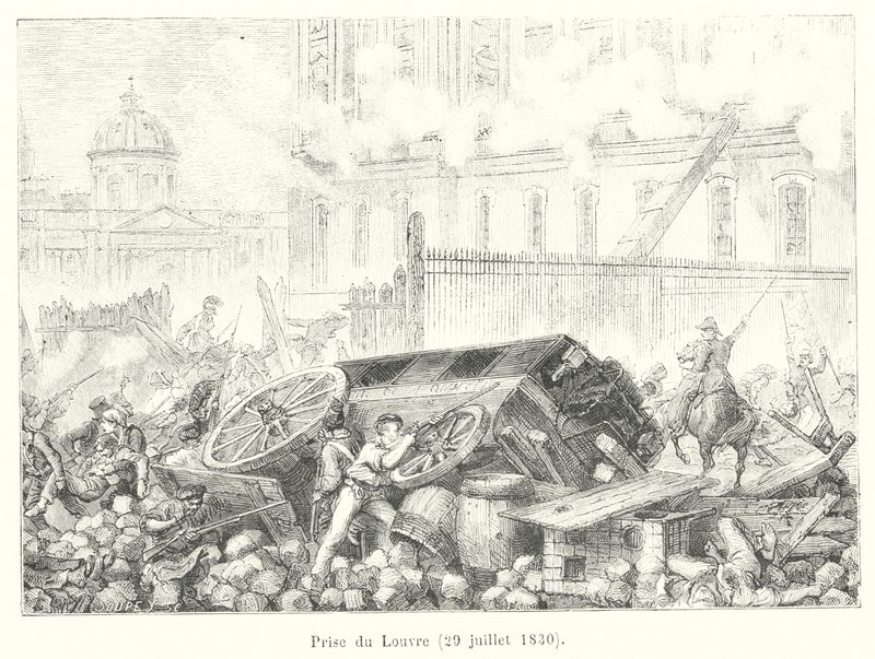 Zdobycie Luwru, 29 lipca 1830 (grawerowanie) autorstwa French School