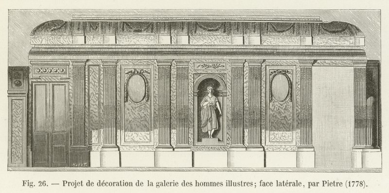 Projekt dekoracji galerii wybitnych mężczyzn; ściana boczna, autorstwa Pietre, 1778 autorstwa French School