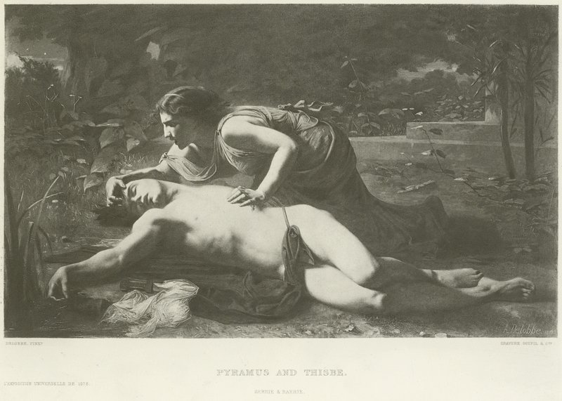 Pyramus i Thisbe (grawiura) autorstwa French School