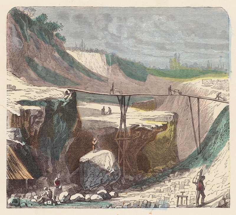 Wydobywanie kamienia (kolorowe grawerowanie) autorstwa French School