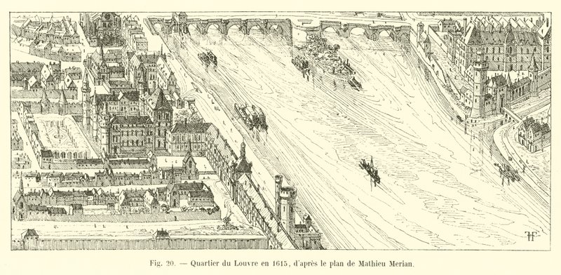 Dzielnica Luwru w 1615 r., według planu Mathieu Merian autorstwa French School