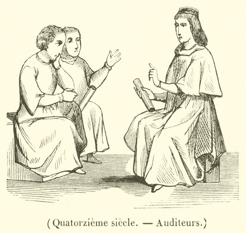 XIV w. Audytorzy (rycina) autorstwa French School