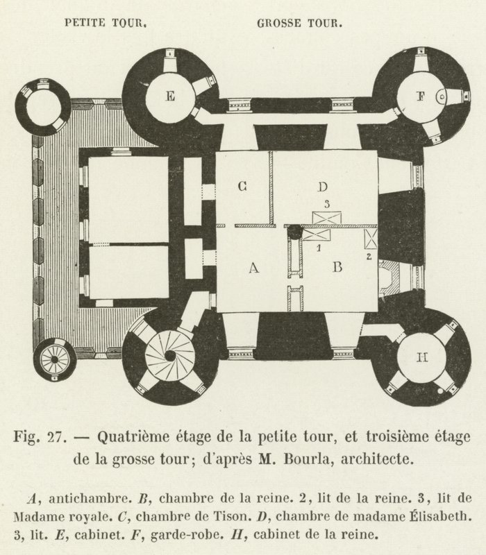 Czwarte piętro małej wieży i trzecie piętro dużej wieży; wg M Bourla, architekt autorstwa French School