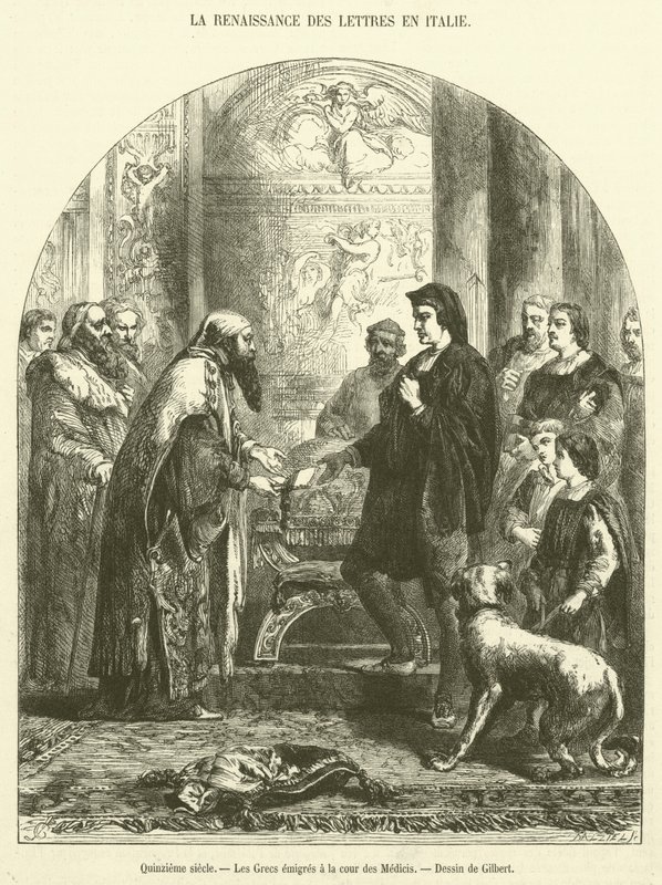 XV w. Grecy wyemigrowali na dwór Medyceuszy (ryty) autorstwa French School