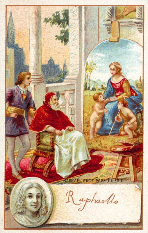 Rafael i papież Juliusz II (chromolitho) autorstwa French School