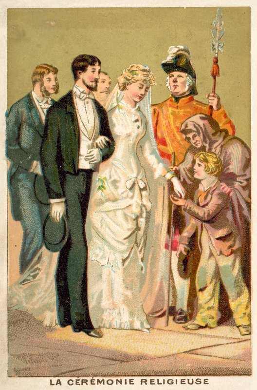 Religijna ceremonia ślubna (chromolitho) autorstwa French School