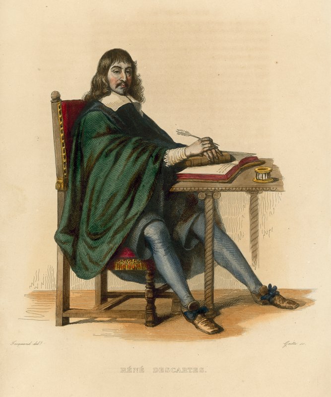 Rene Descartes (kolorowy grawerunek) autorstwa French School