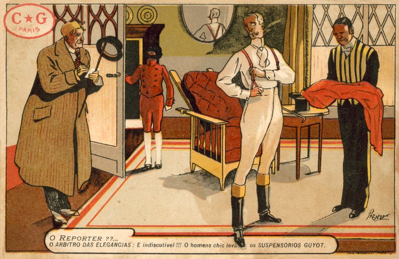 Reporter przeprowadza wywiad z dżentelmenem ubierającym się (chromolitho) autorstwa French School