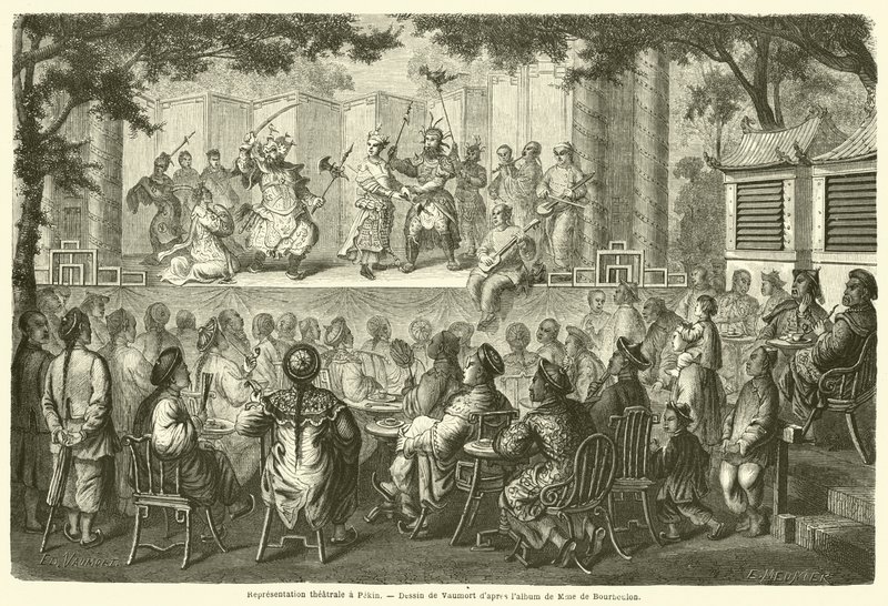 Przedstawienie teatralne a Pekin (grawerowanie) autorstwa French School
