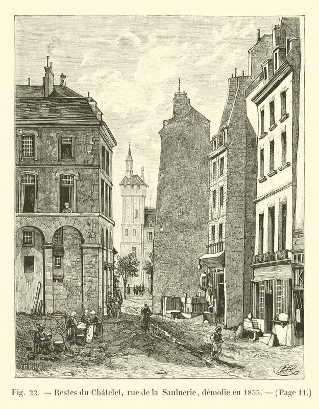 Pozostałości Chatelet, rue de la Saulnerie, zburzone w 1855 r. autorstwa French School
