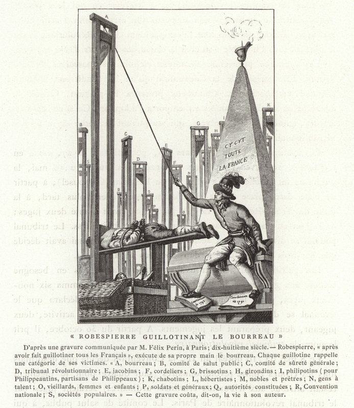 Robespierre gilotynuje kata, rewolucja francuska autorstwa French School