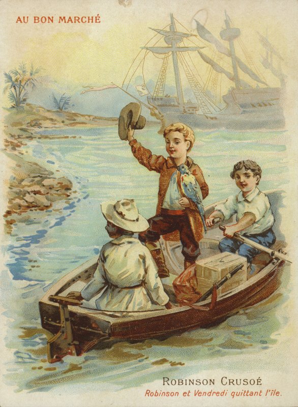 Robinson Crusoe w łodzi wiosłowej autorstwa French School