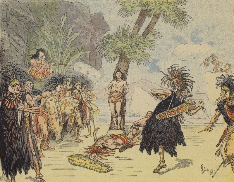 Robinson Crusoe zabija wodza kanibali i ratuje życie Friday