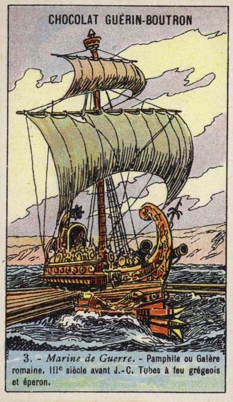 Galera rzymska, III wiek p.n.e. (chromolitho) autorstwa French School