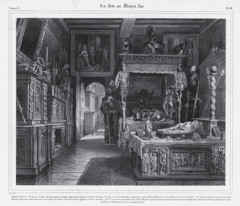 Pokój w Hotelu de Cluny w Paryżu, w którym Maria Tudor spędziła okres żałoby w 1515 roku po śmierci męża, króla Francji Ludwika XII (lito) autorstwa French School