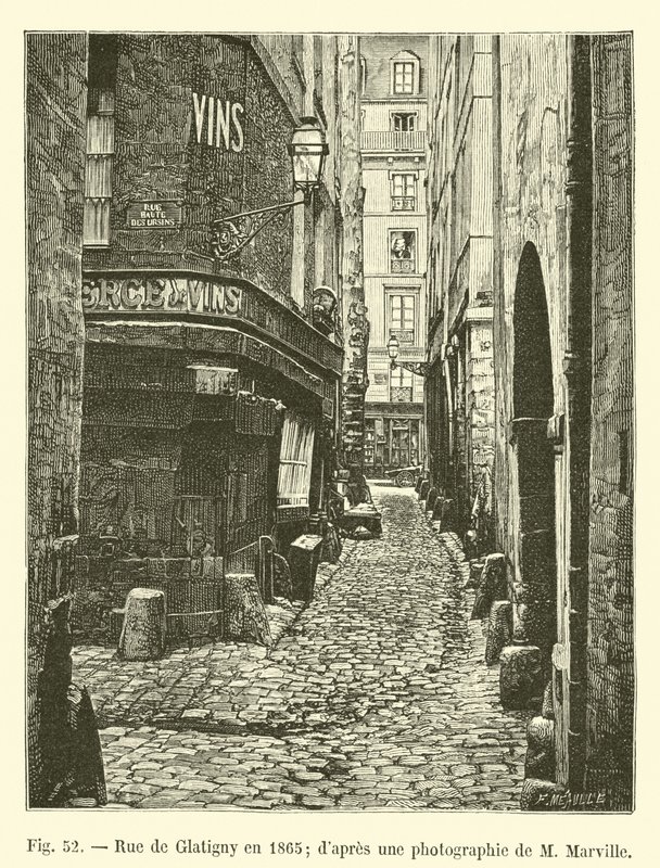 Rue de Glatigny w 1865 r.; ze zdjęcia M Marville autorstwa French School