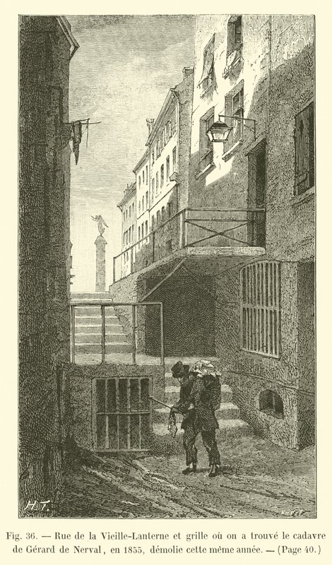 Rue de la Vieille-Lanterne i brama, w której w 1855 r. znaleziono zwłoki Gerarda de Nerval, zburzone w tym samym roku autorstwa French School