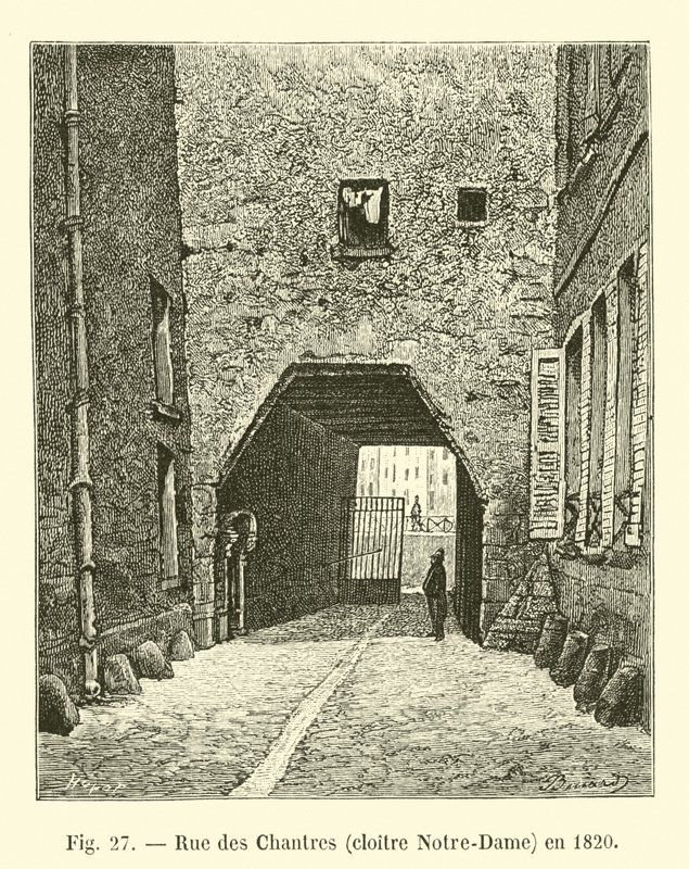 Rue des Chantres, klasztor Notre-Dame, w 1820 r. autorstwa French School