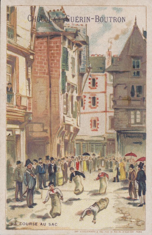 Wyścig w workach na ulicy (chromolitho) autorstwa French School