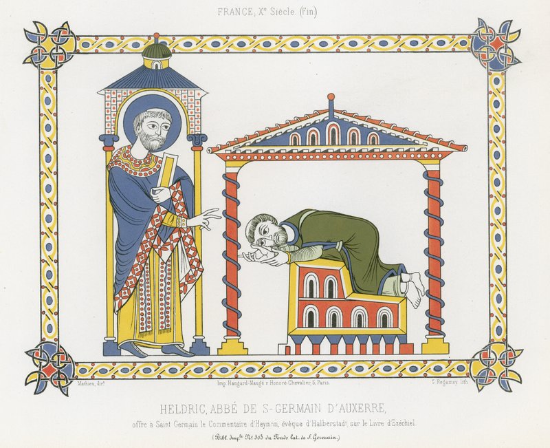 Saint Germain i Heldric w opactwie Saint-Germain dAuxerre autorstwa French School