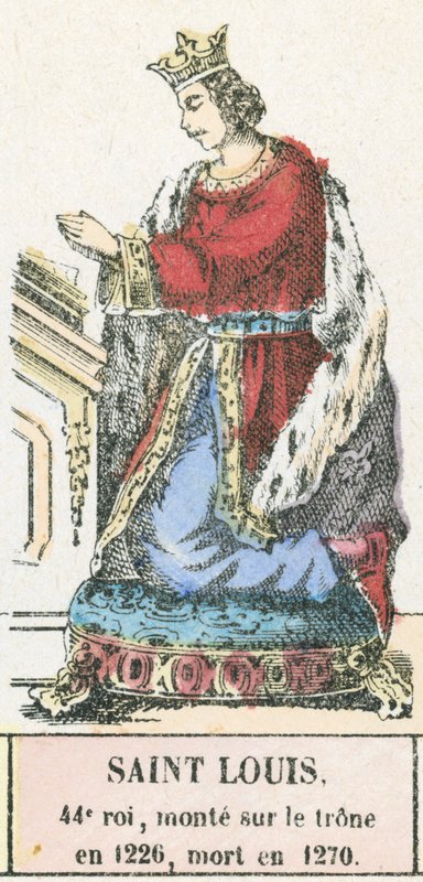 Św. Ludwik, 44 król, wstąpił na tron ​​w 1226, zmarł w 1270 (kolorowa rycina) autorstwa French School