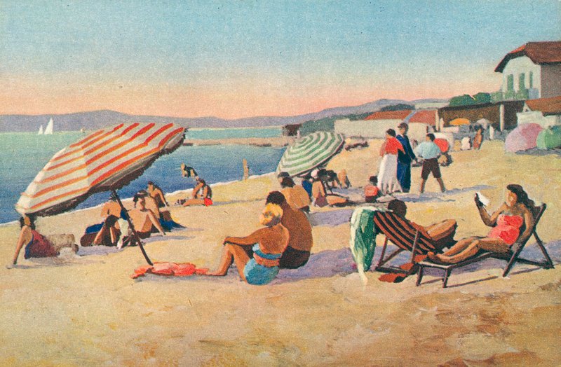 Saint Tropez: plaża bouillabaisse (kolorowa litografia) autorstwa French School