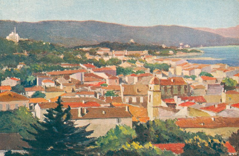 Saint Tropez: widok ogólny (kolorowa litografia) autorstwa French School