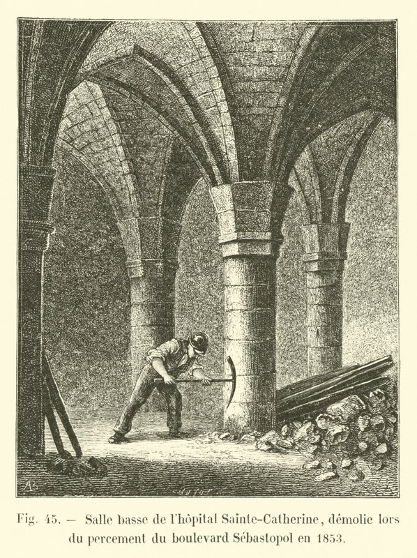 Oddział dolny szpitala Sainte-Catherine, zburzony podczas otwarcia bulwaru Sewastopola w 1853 roku autorstwa French School