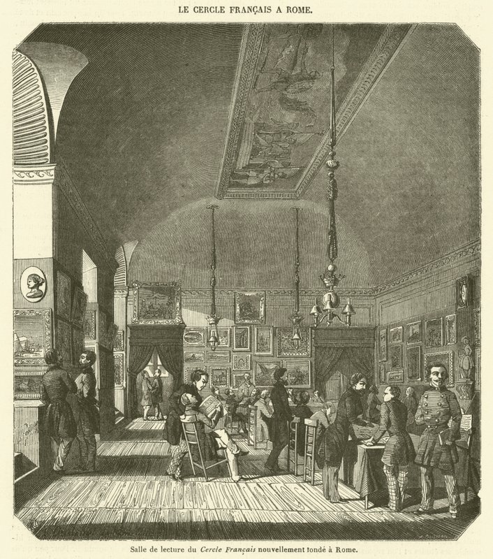 Czytelnia nowo założonej Cercle Francais w Rzymie (rycina) autorstwa French School