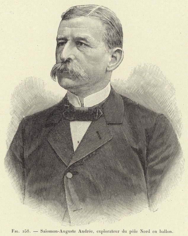 Salomon-Auguste Andree, badacz bieguna północnego w balonie (rycina) autorstwa French School
