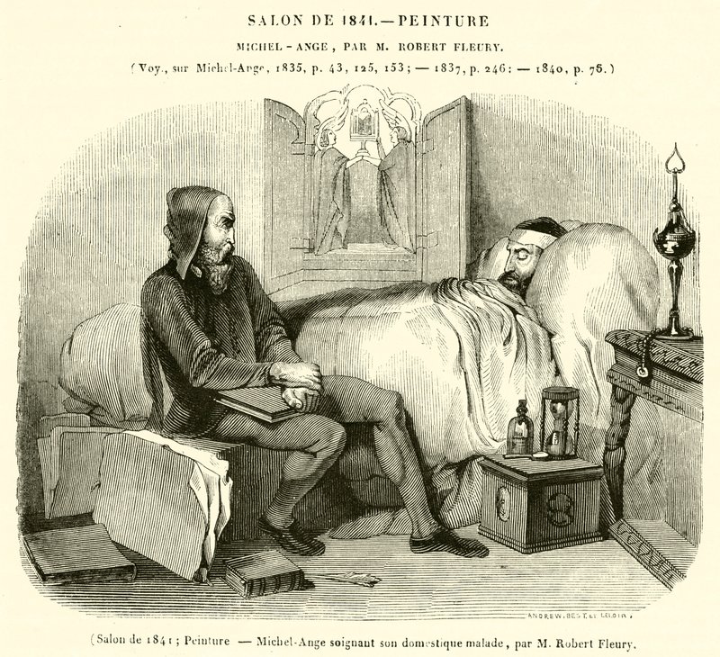 Salon 1841, Malarstwo, Michał Anioł opiekujący się chorym sługą (grafika) autorstwa French School