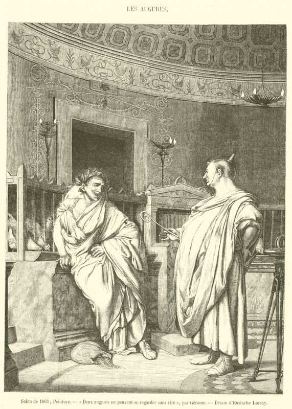 Salon 1861, Malarstwo, Dwóch wróżbitów nie może patrzeć na siebie bez śmiechu (grafika) autorstwa French School