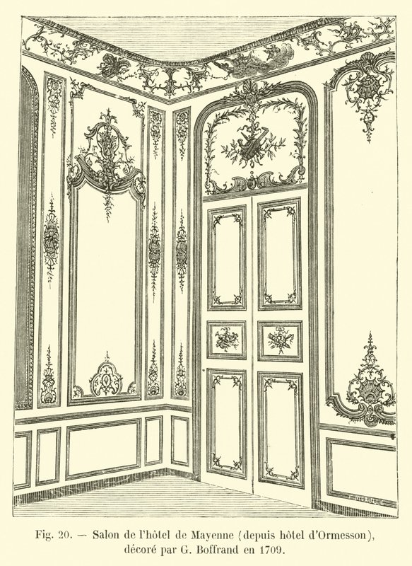 Salon hotelu de Mayenne, z hotelu Ormesson, udekorowany przez G Boffranda w 1709 r. autorstwa French School