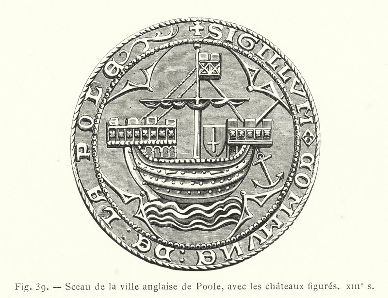 Pieczęć angielskiego miasta Poole, z figurami zamkowymi, XIII w. (rycina) autorstwa French School