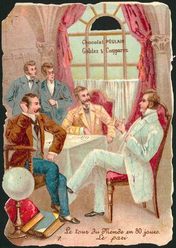 Scena z Osiemdziesiąt dni dookoła świata, autor: Jules Verne (chromolitho) autorstwa French School